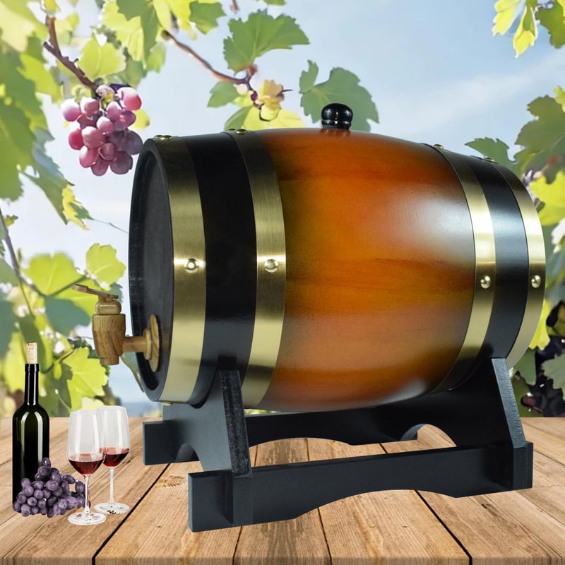 AIMEE-JL 1.5L Whiskey Barrel Dispenser Oak Aging Barrels Home Whiskey Barrel Decanter for Wine, Spirits, Beer, and Liquor (Brown) - Image 2